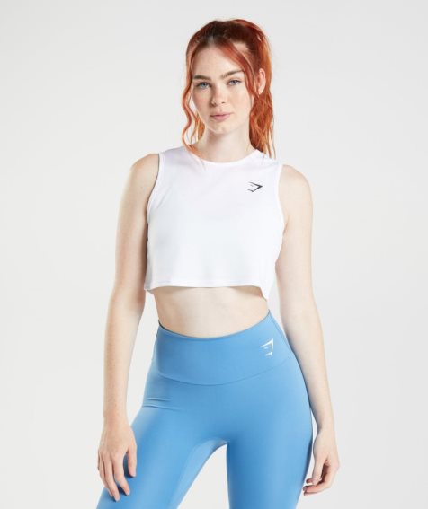 Podkoszulki Gymshark Treningowe Crop Damskie Białe | PL 530JSY